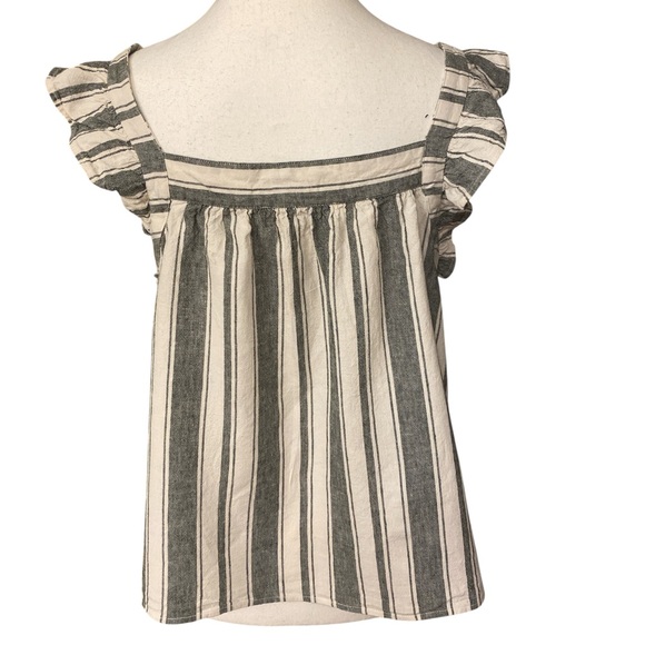 LOFT Grey Cream Linen Blend Ruffle Shoulder Tank Top. Cottagecore Feminine -‎ M - Picture 4 of 8